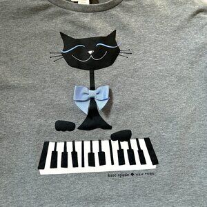 KATE SPADE GIRLS GRAY CREW NECK SWEATSHIRT CAT ON PIANO GRAPHIC SIZE 10Y
